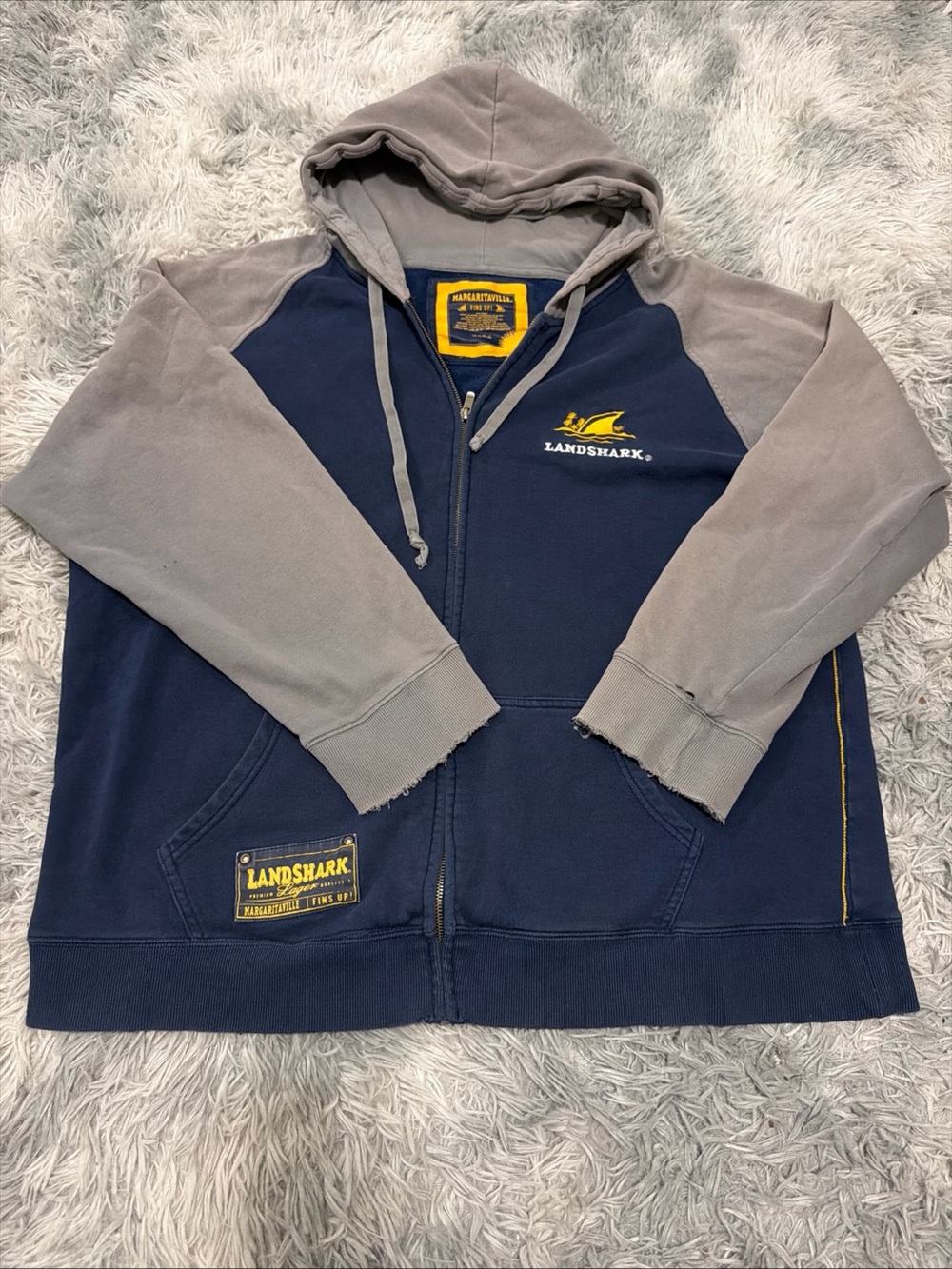Margaritaville LandShark 2XL Full Zip Hoodie Large Blue Gray Faded Distressed